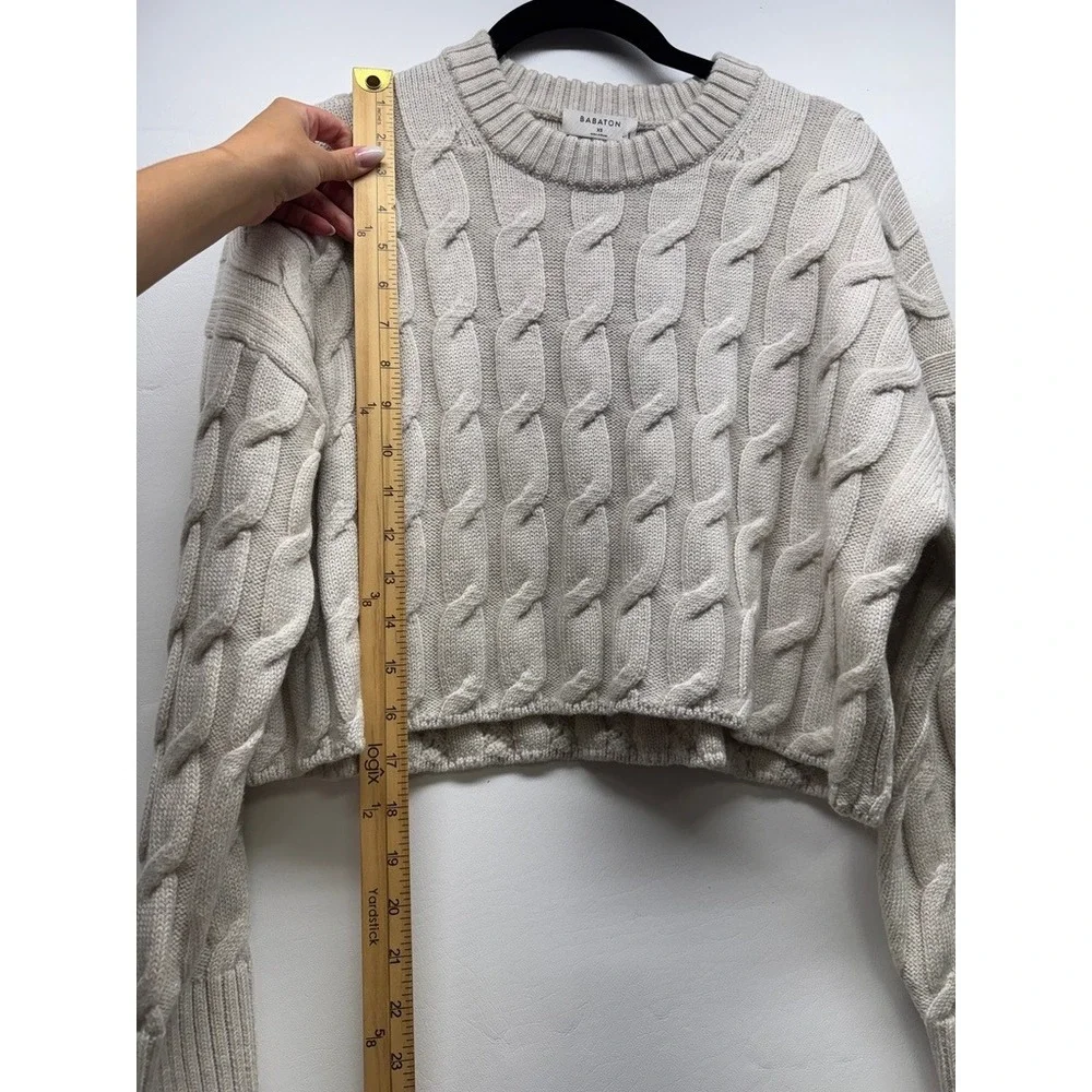 Babaton Sweater Women XS Heather Birch Glory Cable Knit Merino Wool‎ Cropped
